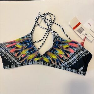 Red Carter Multicolor Tribal Bikini Top Women Size XS Crisscross Back Halter
